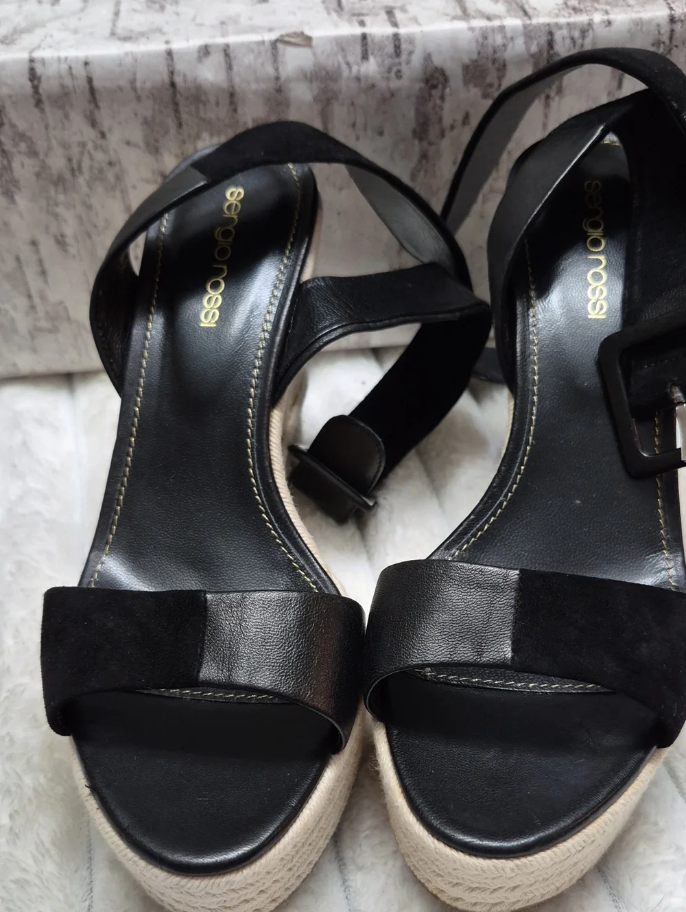 Sergio Rossi Italy Leather Espadrille Wedge Sandals Women's Sz 7 Eu 37 $975